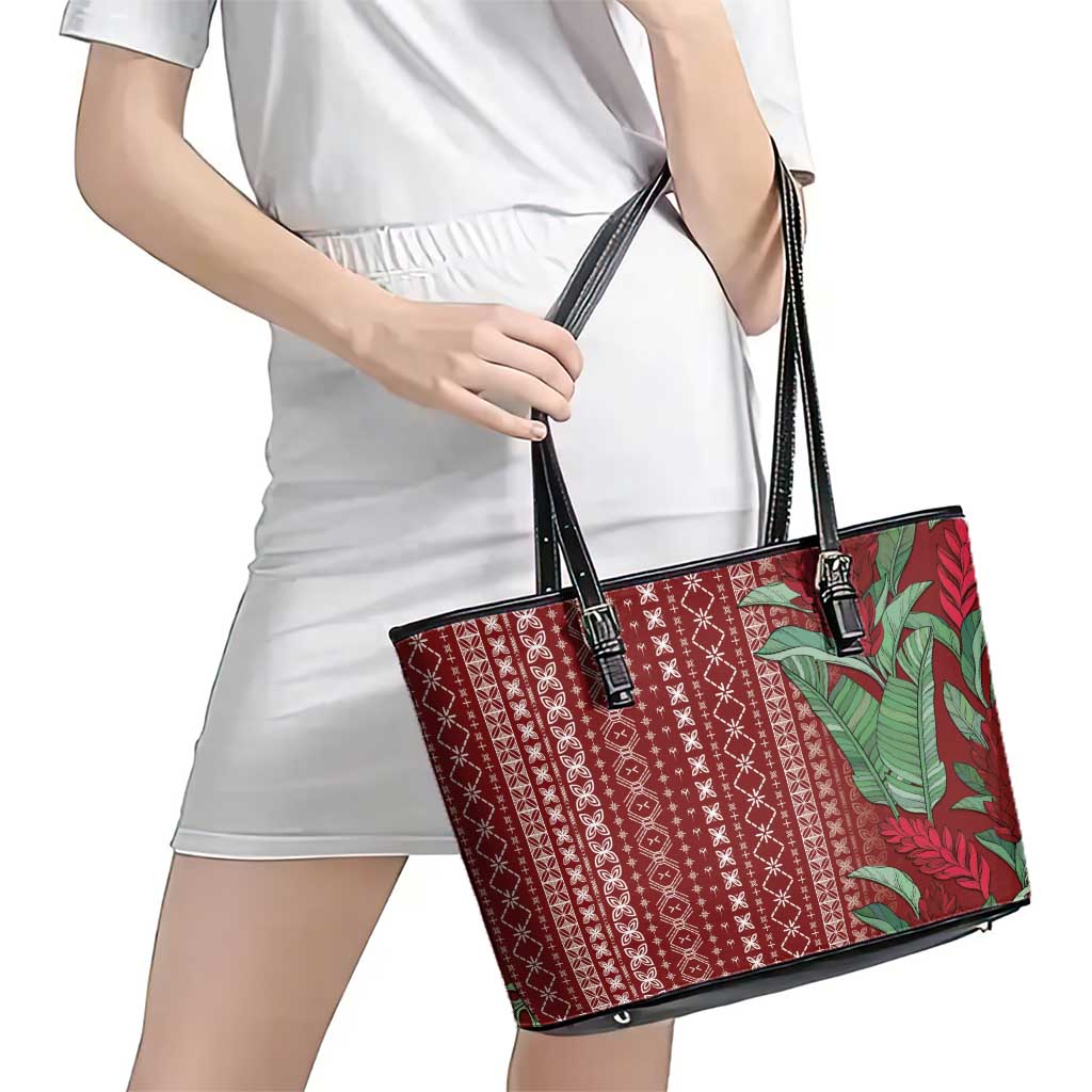 Women's Day Samoa Malu Tattoo Inspired Mix Teuila Leather Tote Bag Scarlet LT7 - Polynesian Pride