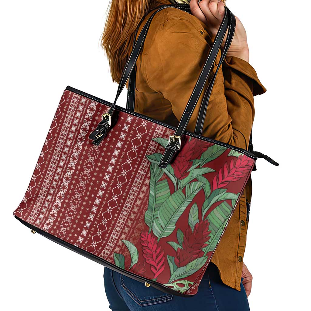 Women's Day Samoa Malu Tattoo Inspired Mix Teuila Leather Tote Bag Scarlet LT7 - Polynesian Pride