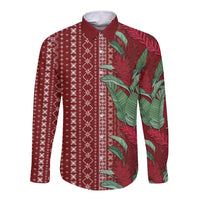 Women's Day Samoa Malu Tattoo Inspired Mix Teuila Long Sleeve Button Shirt Scarlet