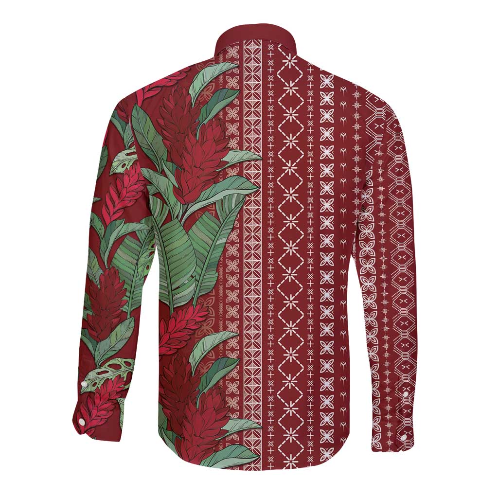 Women's Day Samoa Malu Tattoo Inspired Mix Teuila Long Sleeve Button Shirt Scarlet