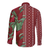 Women's Day Samoa Malu Tattoo Inspired Mix Teuila Long Sleeve Button Shirt Scarlet