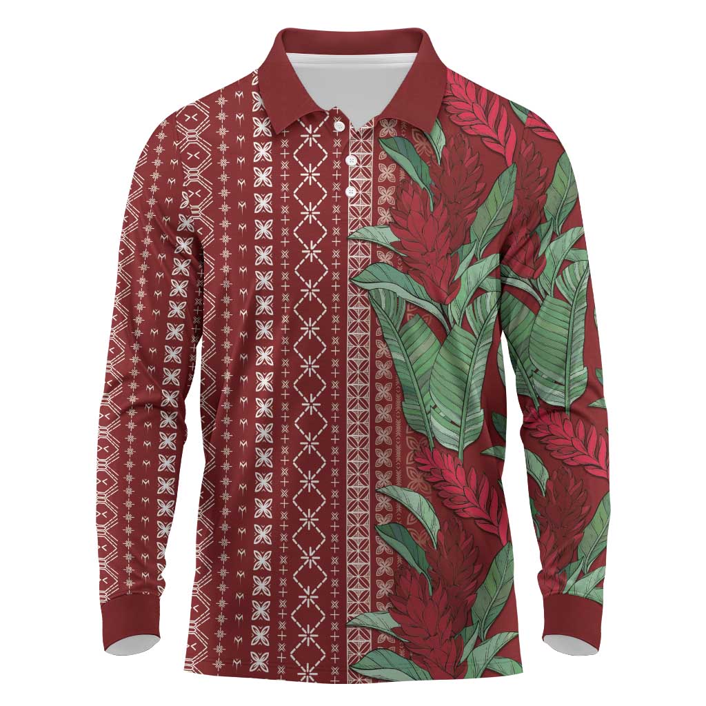 Women's Day Samoa Malu Tattoo Inspired Mix Teuila Long Sleeve Polo Shirt Scarlet LT7 Scarlet - Polynesian Pride