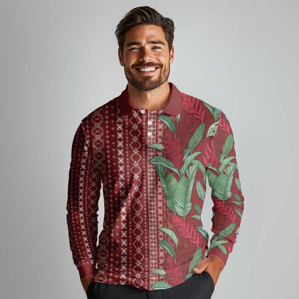 Women's Day Samoa Malu Tattoo Inspired Mix Teuila Long Sleeve Polo Shirt Scarlet
