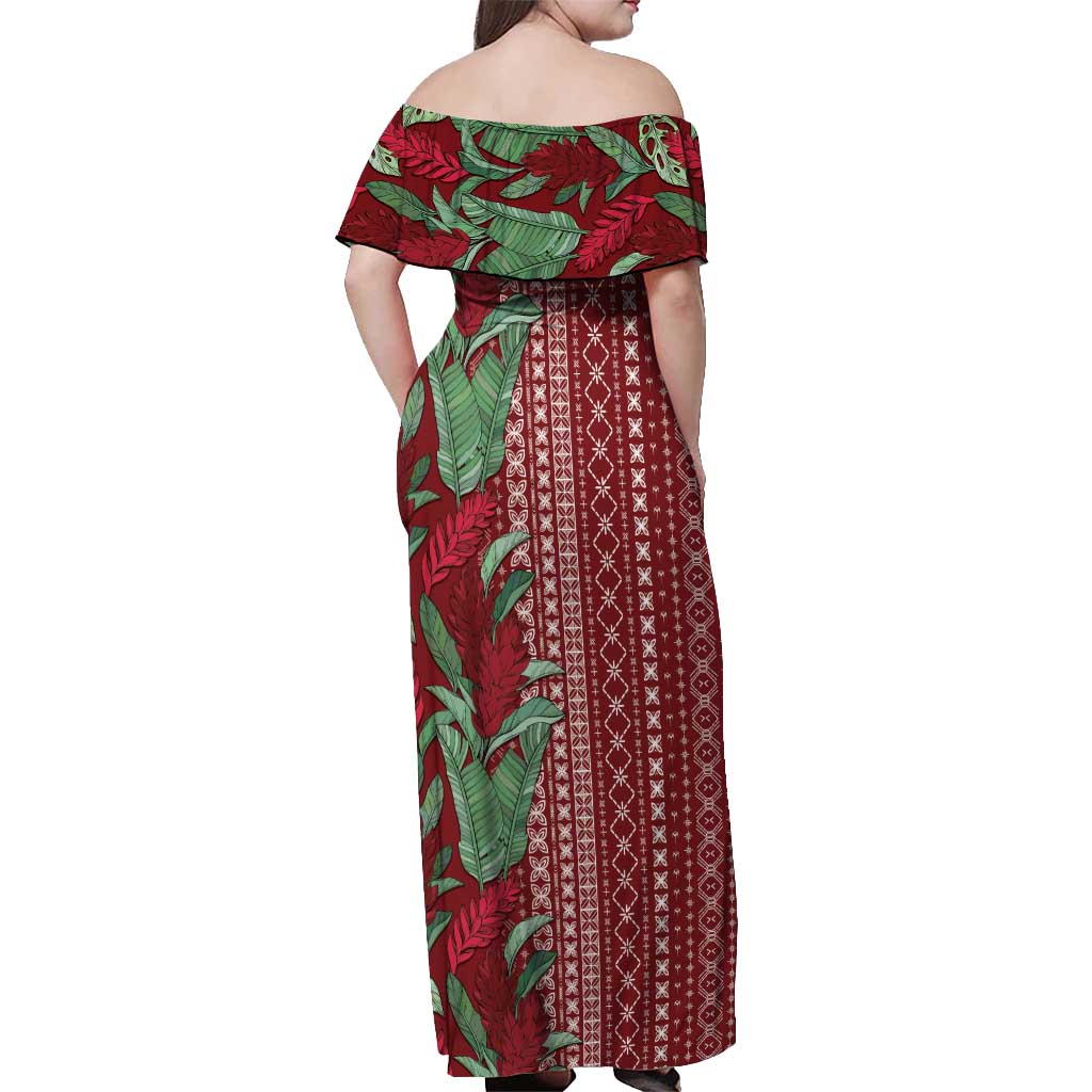 Women's Day Samoa Malu Tattoo Inspired Mix Teuila Off Shoulder Maxi Dress Scarlet LT7 - Polynesian Pride
