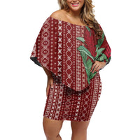 Women's Day Samoa Malu Tattoo Inspired Mix Teuila Off Shoulder Short Dress Scarlet LT7 Women Scarlet - Polynesian Pride