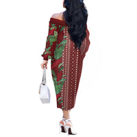 Women's Day Samoa Malu Tattoo Inspired Mix Teuila Off The Shoulder Long Sleeve Dress Scarlet LT7 - Polynesian Pride