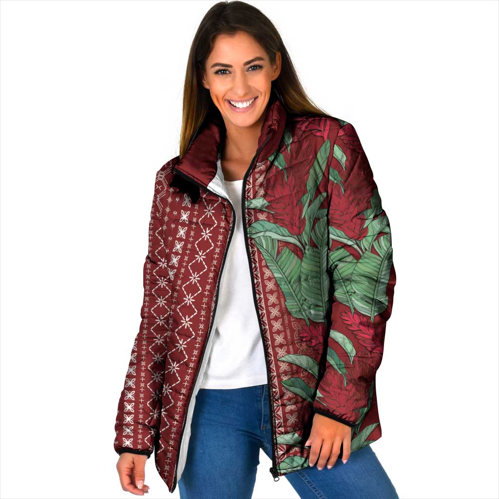 Women's Day Samoa Malu Tattoo Inspired Mix Teuila Padded Jacket Scarlet LT7 Women Scarlet - Polynesian Pride