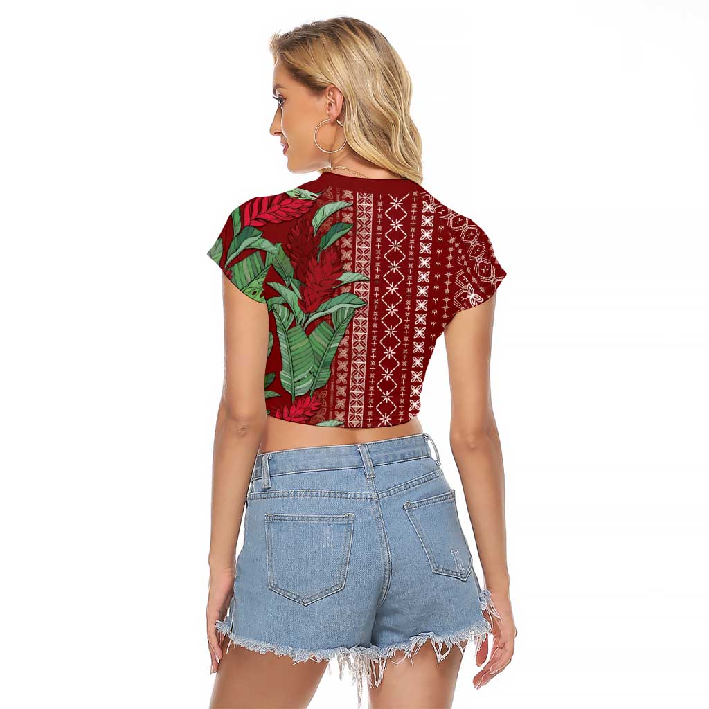 Women's Day Samoa Malu Tattoo Inspired Mix Teuila Raglan Cropped T Shirt Scarlet LT7 - Polynesian Pride