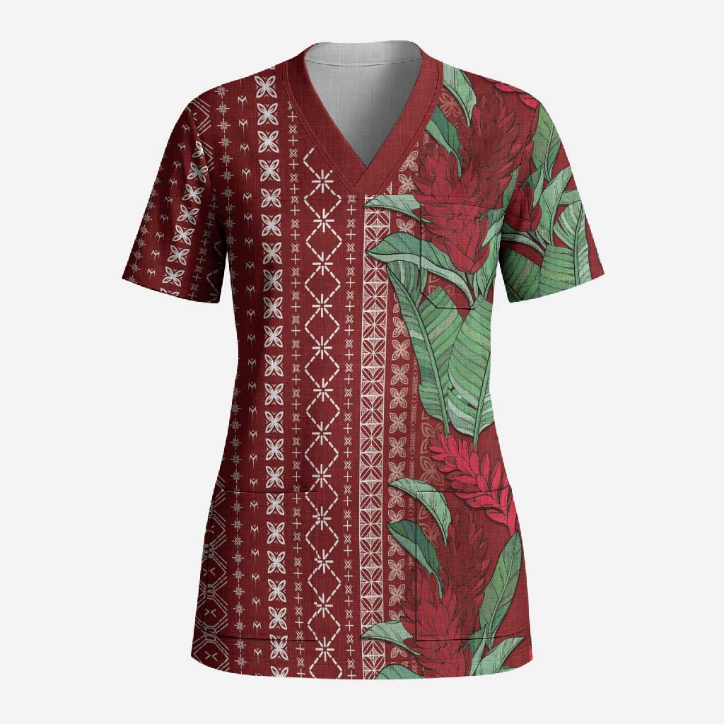 Women's Day Samoa Malu Tattoo Inspired Mix Teuila Scrub Top Scarlet LT7 Adult Scarlet - Polynesian Pride