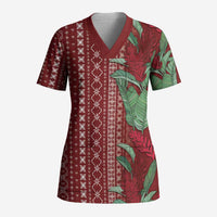 Women's Day Samoa Malu Tattoo Inspired Mix Teuila Scrub Top Scarlet LT7 Adult Scarlet - Polynesian Pride