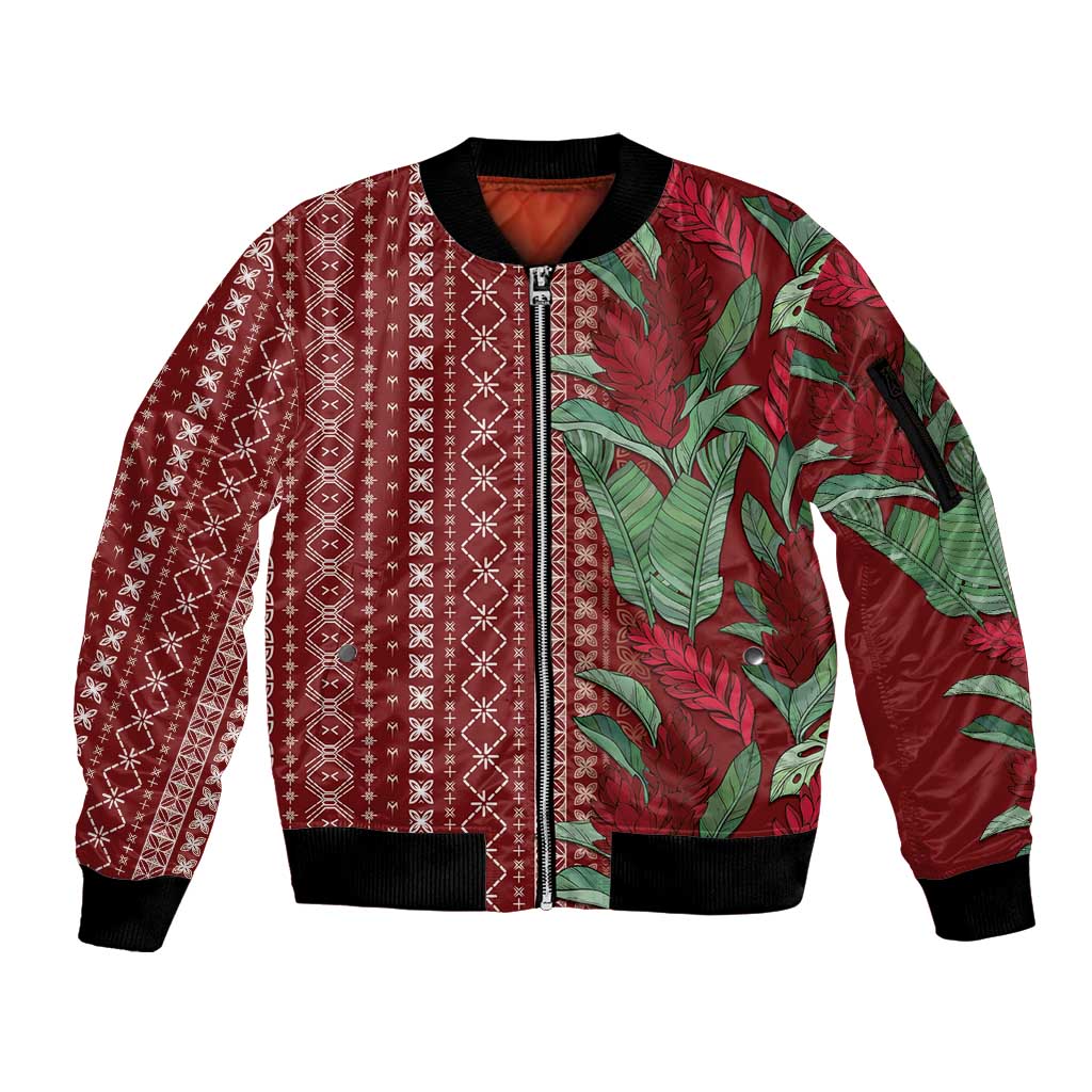 Women's Day Samoa Malu Tattoo Inspired Mix Teuila Sleeve Zip Bomber Jacket Scarlet LT7 Unisex Scarlet - Polynesian Pride