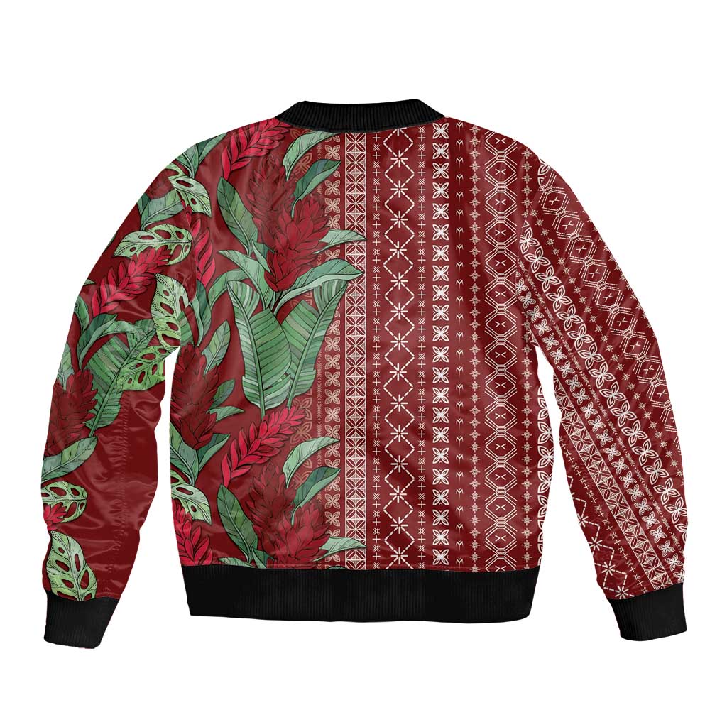 Women's Day Samoa Malu Tattoo Inspired Mix Teuila Sleeve Zip Bomber Jacket Scarlet LT7 - Polynesian Pride