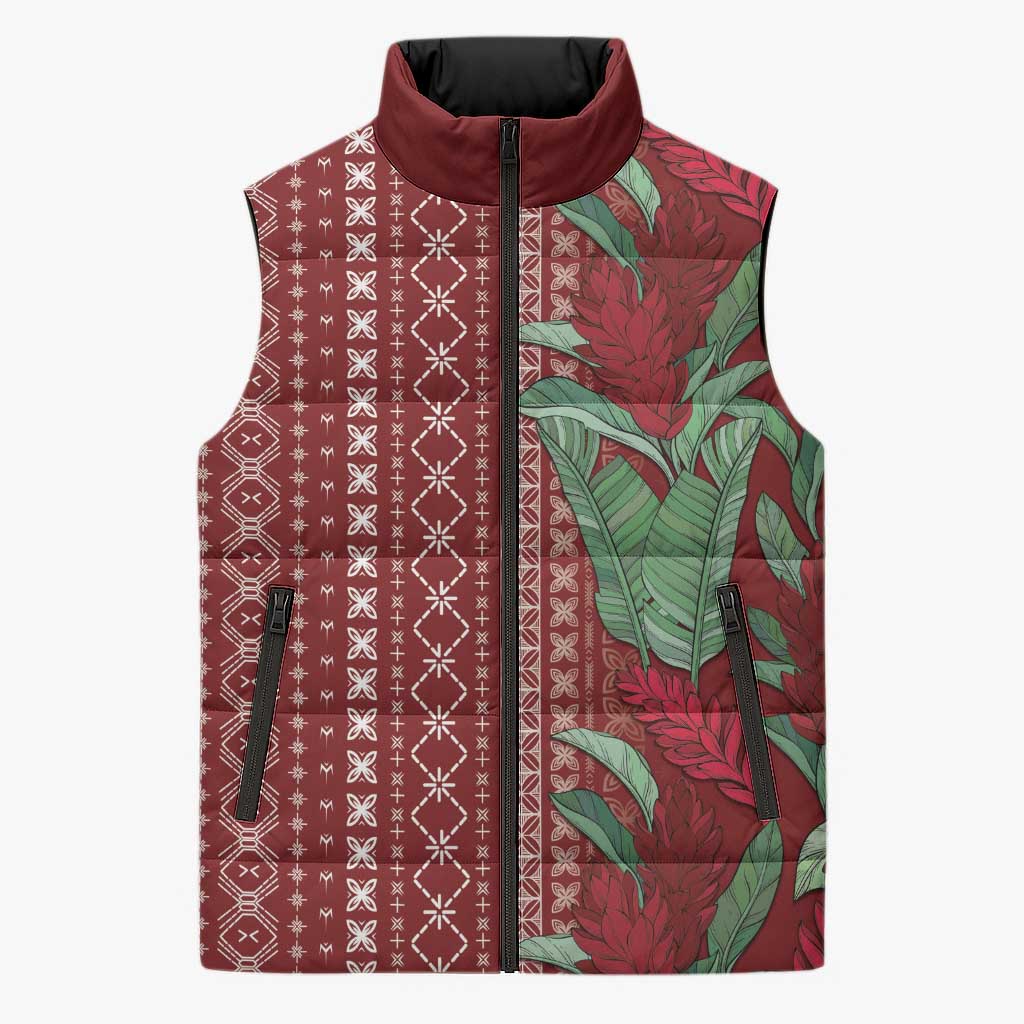 Women's Day Samoa Malu Tattoo Inspired Mix Teuila Sleeveless Puffer Jacket Scarlet LT7 Unisex Scarlet - Polynesian Pride