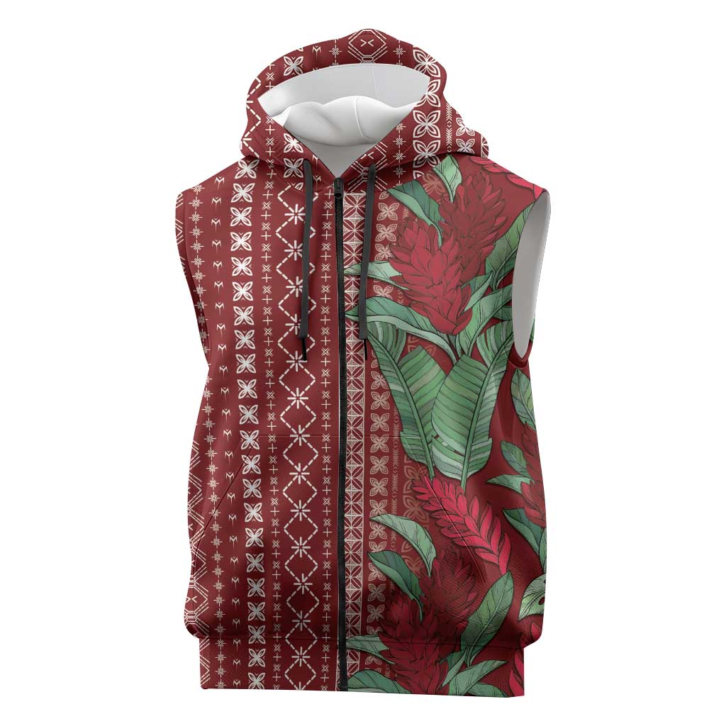 Women's Day Samoa Malu Tattoo Inspired Mix Teuila Sleeveless Zip Hoodie Scarlet LT7 Scarlet - Polynesian Pride