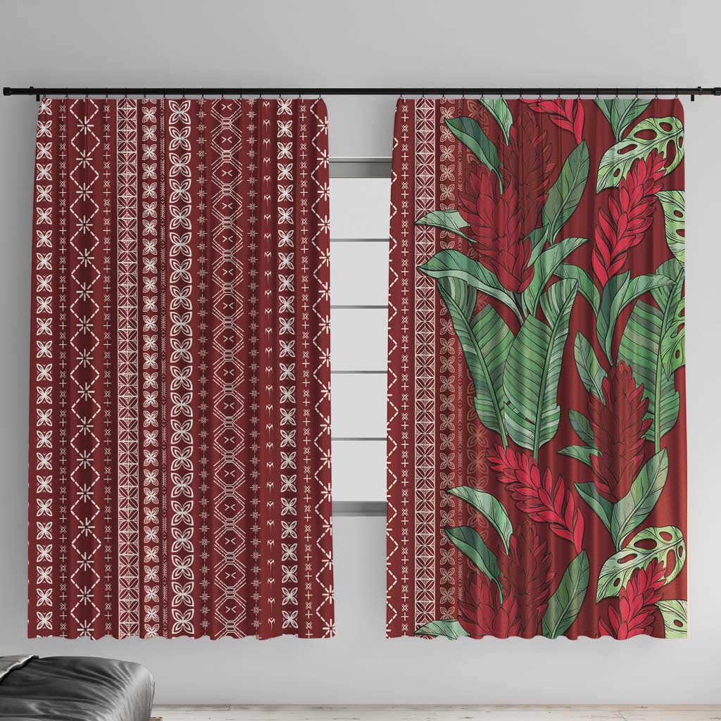 Women's Day Samoa Malu Tattoo Inspired Mix Teuila Window Curtain Scarlet LT7 With Hooks Scarlet - Polynesian Pride