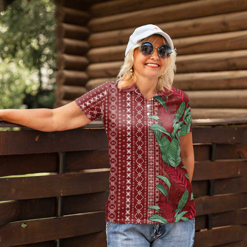 Women's Day Samoa Malu Tattoo Inspired Mix Teuila Women Polo Shirt Scarlet LT7 - Polynesian Pride