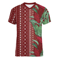 Women's Day Samoa Malu Tattoo Inspired Mix Teuila Women V-Neck T-Shirt Scarlet LT7 Female Scarlet - Polynesian Pride