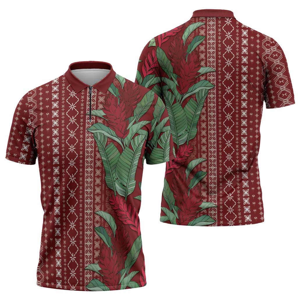 Women's Day Samoa Malu Tattoo Inspired Mix Teuila Zipper Polo Shirt Scarlet LT7 - Polynesian Pride