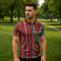 Women's Day Samoa Malu Tattoo Inspired Mix Teuila Zipper Polo Shirt Scarlet LT7 - Polynesian Pride
