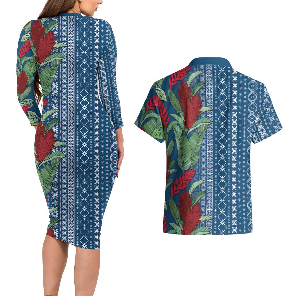 Women's Day Samoa Malu Tattoo Inspired Mix Teuila Couples Matching Long Sleeve Bodycon Dress and Hawaiian Shirt Royal Blue