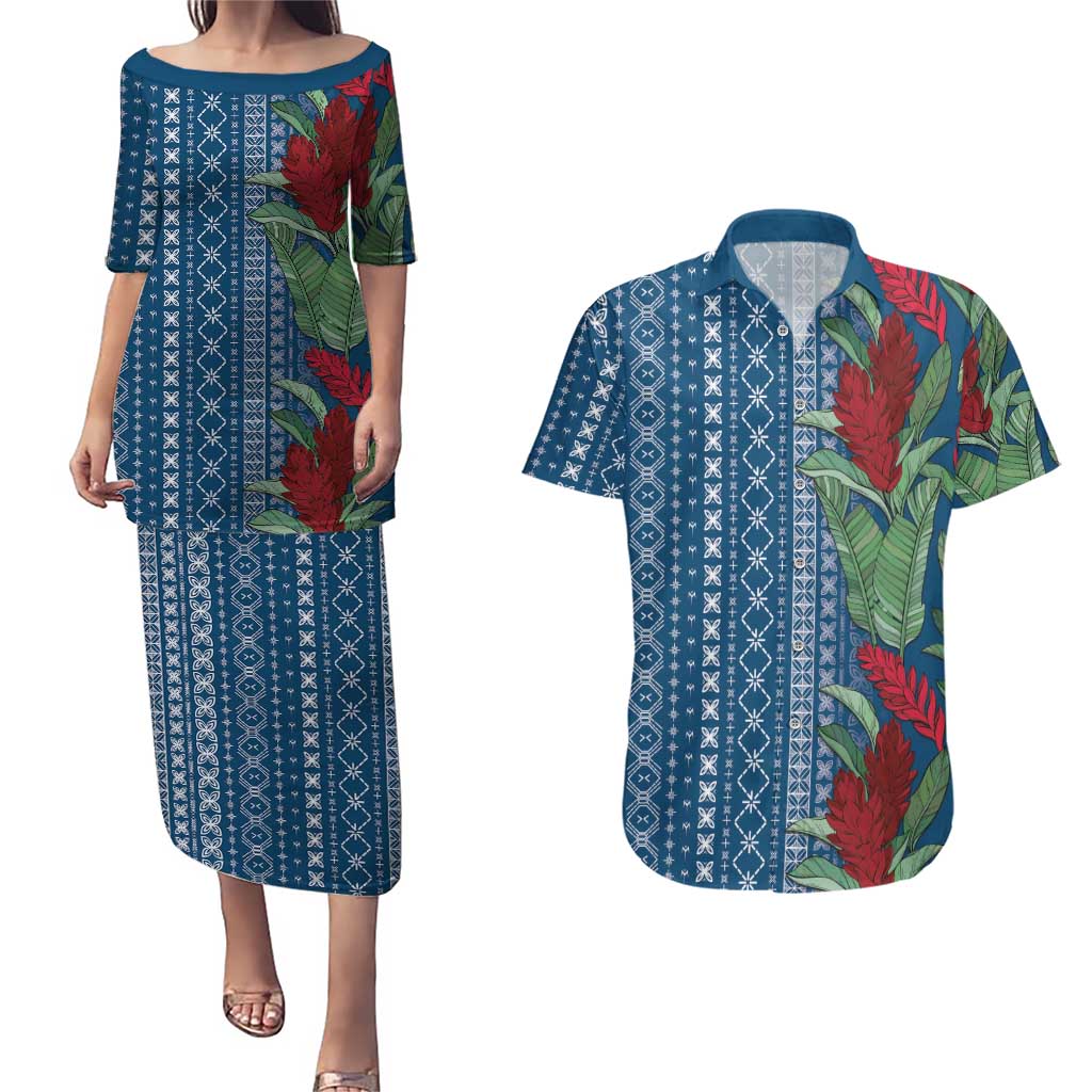 Women's Day Samoa Malu Tattoo Inspired Mix Teuila Couples Matching Puletasi and Hawaiian Shirt Royal Blue LT7 Royal Blue - Polynesian Pride