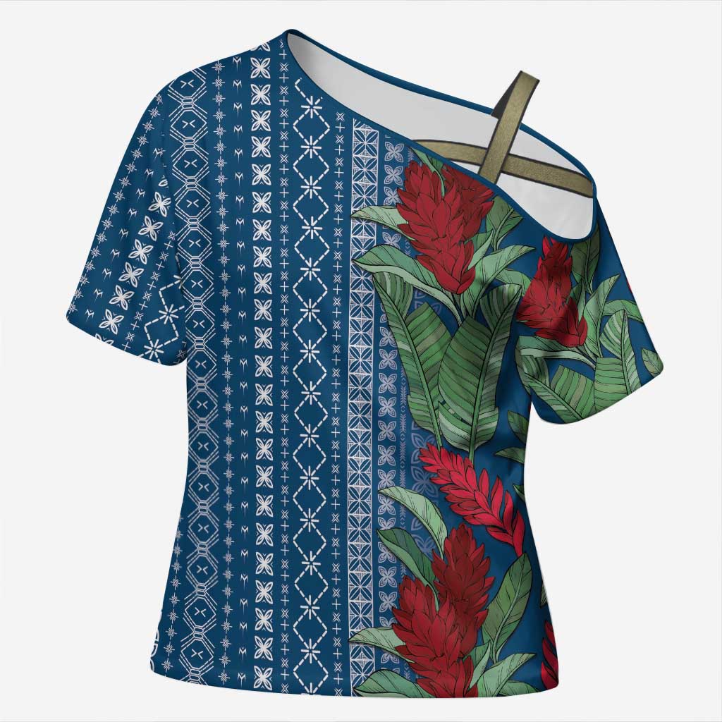 Women's Day Samoa Malu Tattoo Inspired Mix Teuila Cross Shoulder Shirt Royal Blue LT7 Female Royal Blue - Polynesian Pride