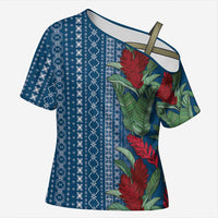 Women's Day Samoa Malu Tattoo Inspired Mix Teuila Cross Shoulder Shirt Royal Blue LT7 Female Royal Blue - Polynesian Pride
