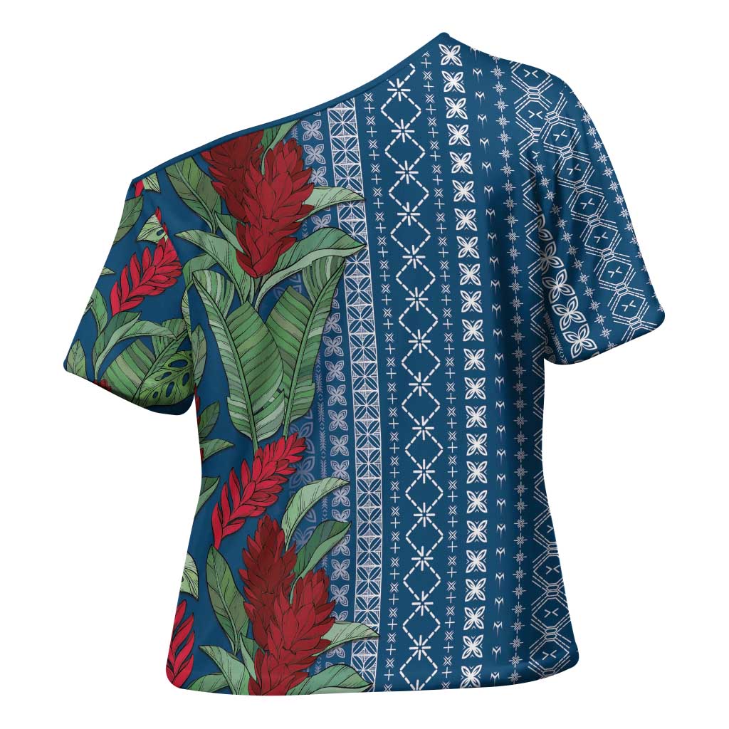 Women's Day Samoa Malu Tattoo Inspired Mix Teuila Cross Shoulder Shirt Royal Blue LT7 - Polynesian Pride
