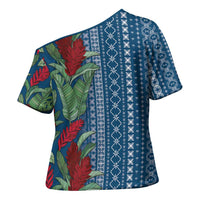 Women's Day Samoa Malu Tattoo Inspired Mix Teuila Cross Shoulder Shirt Royal Blue LT7 - Polynesian Pride