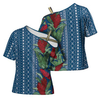 Women's Day Samoa Malu Tattoo Inspired Mix Teuila Cross Shoulder Shirt Royal Blue LT7 - Polynesian Pride