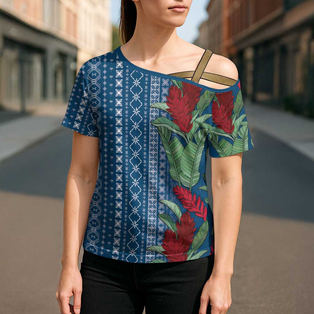 Women's Day Samoa Malu Tattoo Inspired Mix Teuila Cross Shoulder Shirt Royal Blue LT7 - Polynesian Pride
