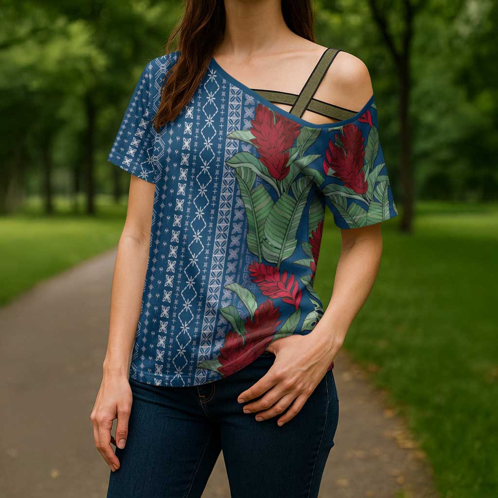 Women's Day Samoa Malu Tattoo Inspired Mix Teuila Cross Shoulder Shirt Royal Blue LT7 - Polynesian Pride