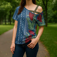 Women's Day Samoa Malu Tattoo Inspired Mix Teuila Cross Shoulder Shirt Royal Blue LT7 - Polynesian Pride