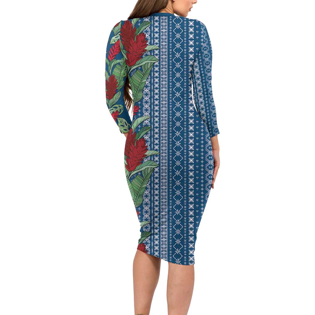 Women's Day Samoa Malu Tattoo Inspired Mix Teuila Family Matching Long Sleeve Bodycon Dress and Hawaiian Shirt Royal Blue