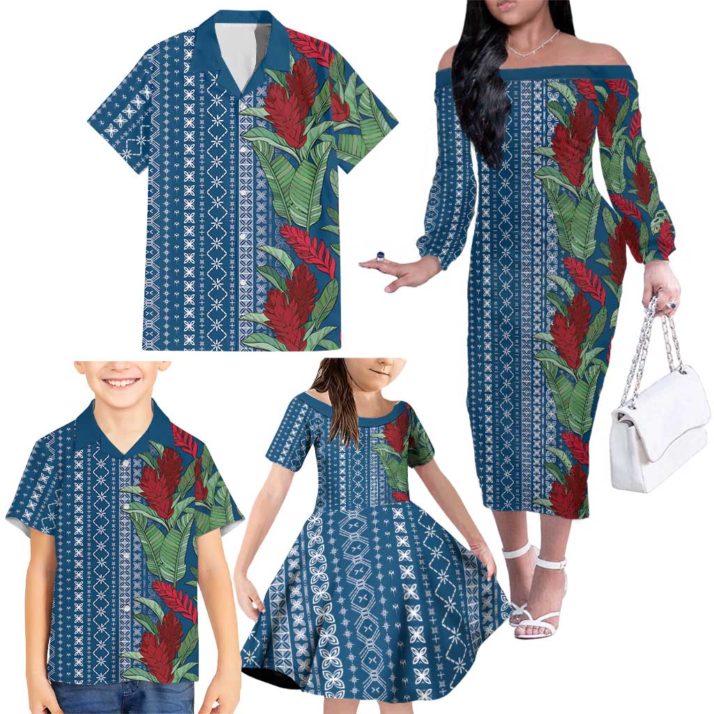 Women's Day Samoa Malu Tattoo Inspired Mix Teuila Family Matching Off The Shoulder Long Sleeve Dress and Hawaiian Shirt Royal Blue LT7 - Polynesian Pride