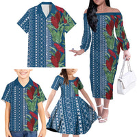 Women's Day Samoa Malu Tattoo Inspired Mix Teuila Family Matching Off The Shoulder Long Sleeve Dress and Hawaiian Shirt Royal Blue