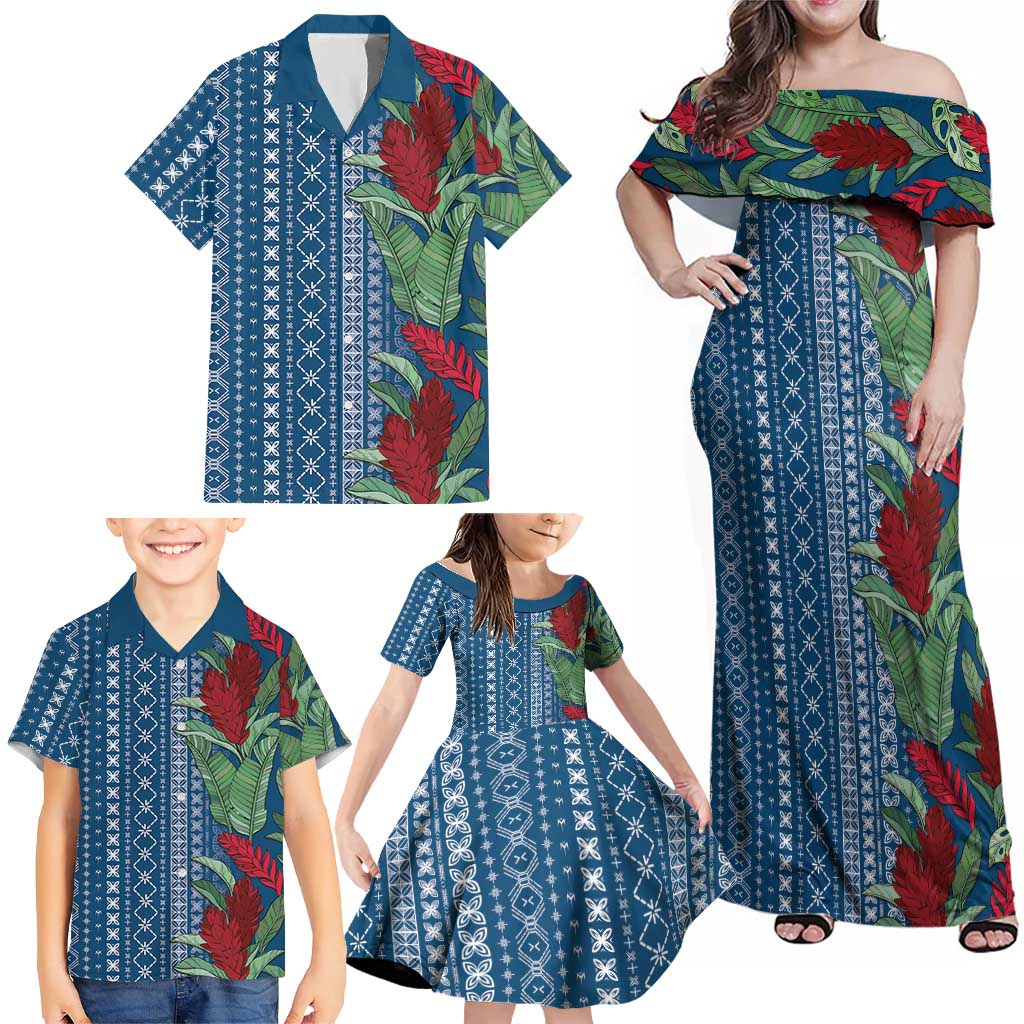 Women's Day Samoa Malu Tattoo Inspired Mix Teuila Family Matching Off Shoulder Maxi Dress and Hawaiian Shirt Royal Blue LT7 - Polynesian Pride