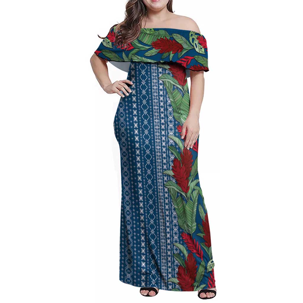 Women's Day Samoa Malu Tattoo Inspired Mix Teuila Family Matching Off Shoulder Maxi Dress and Hawaiian Shirt Royal Blue