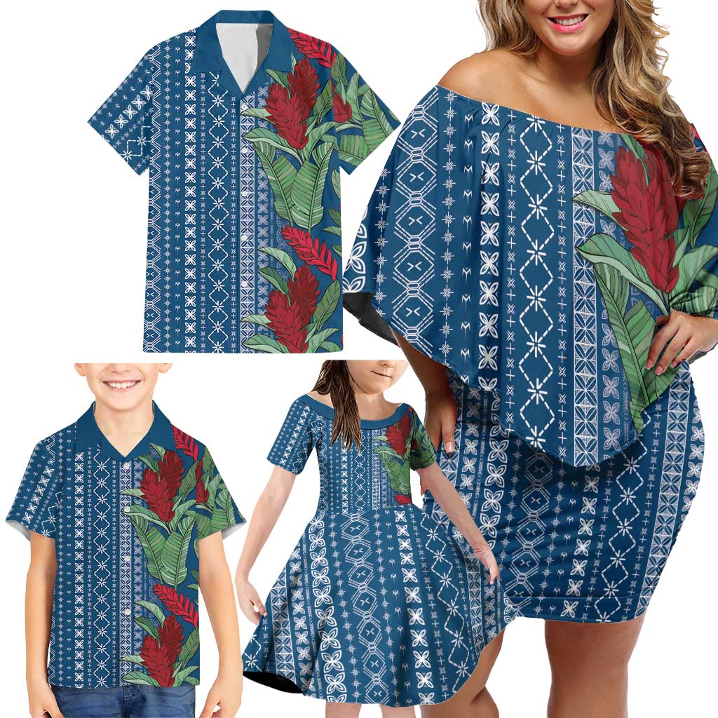 Women's Day Samoa Malu Tattoo Inspired Mix Teuila Family Matching Off Shoulder Short Dress and Hawaiian Shirt Royal Blue LT7 - Polynesian Pride