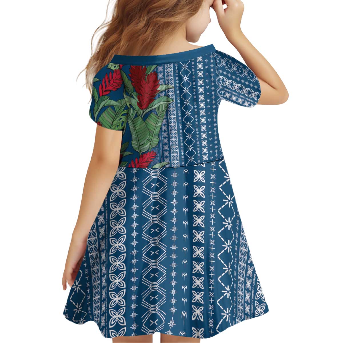 Women's Day Samoa Malu Tattoo Inspired Mix Teuila Kid Short Sleeve Dress Royal Blue