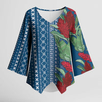 Women's Day Samoa Malu Tattoo Inspired Mix Teuila Kimono Sleeve Blouse Royal Blue
