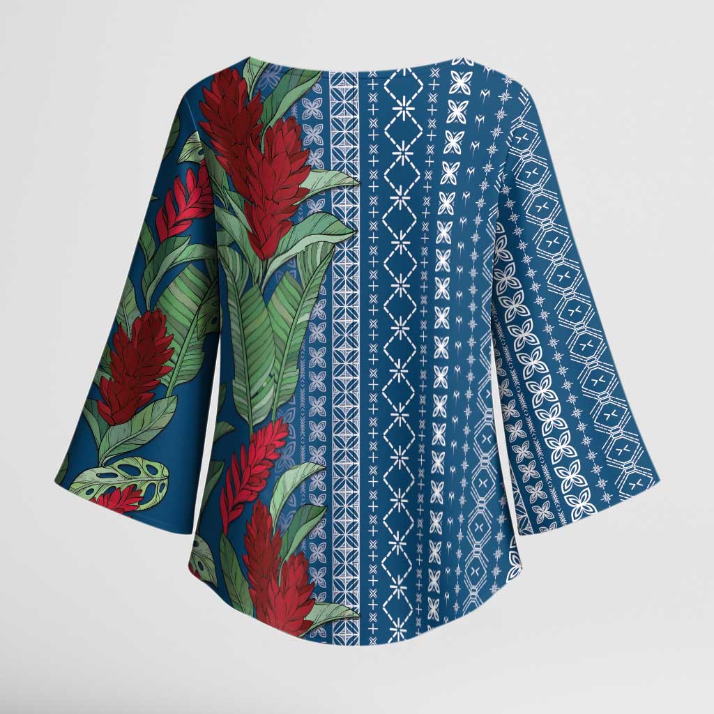 Women's Day Samoa Malu Tattoo Inspired Mix Teuila Kimono Sleeve Blouse Royal Blue