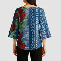Women's Day Samoa Malu Tattoo Inspired Mix Teuila Kimono Sleeve Blouse Royal Blue