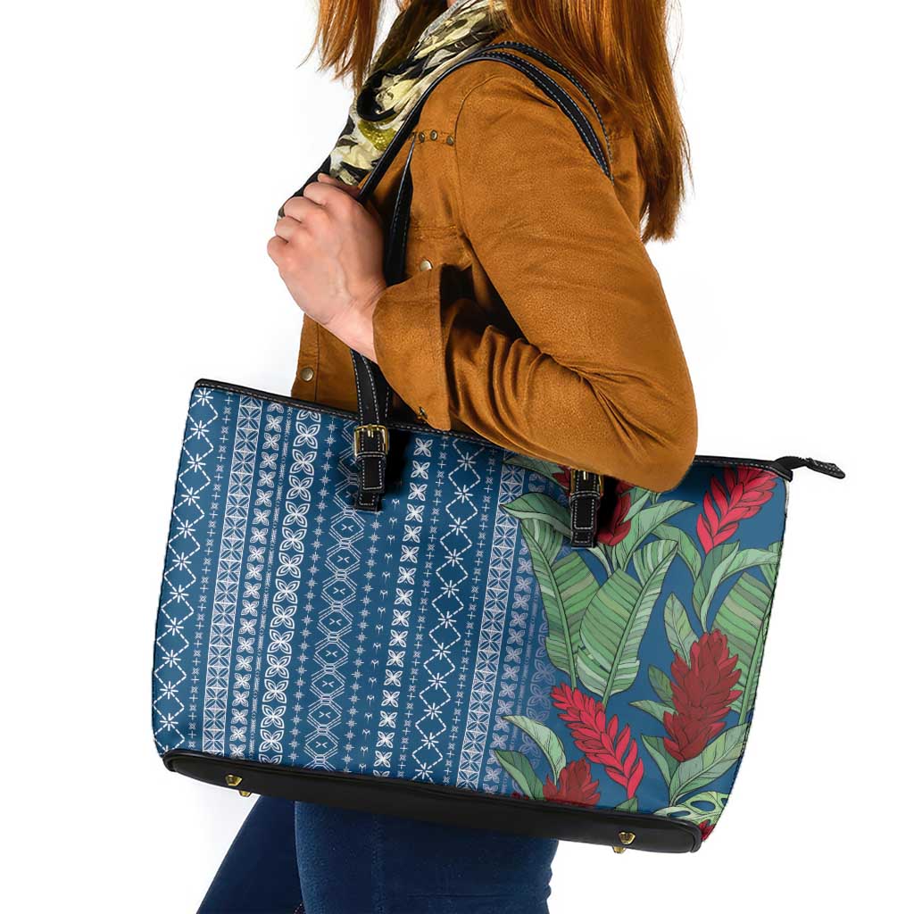 Women's Day Samoa Malu Tattoo Inspired Mix Teuila Leather Tote Bag Royal Blue LT7 Royal Blue - Polynesian Pride