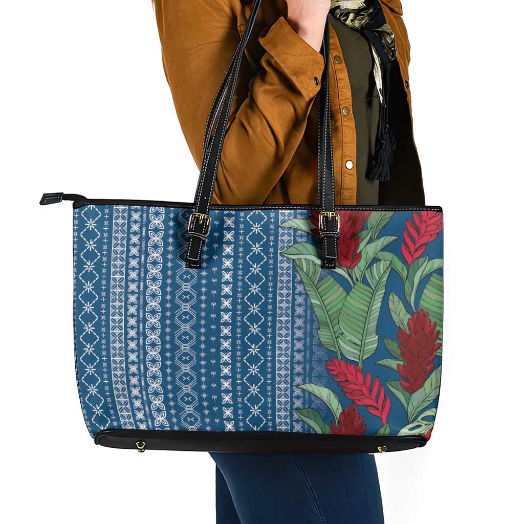 Women's Day Samoa Malu Tattoo Inspired Mix Teuila Leather Tote Bag Royal Blue LT7 - Polynesian Pride