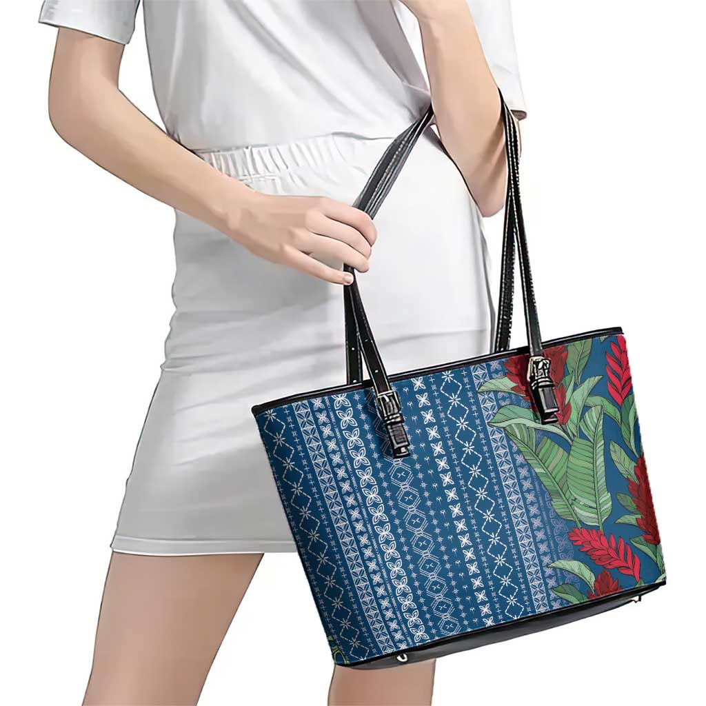 Women's Day Samoa Malu Tattoo Inspired Mix Teuila Leather Tote Bag Royal Blue LT7 - Polynesian Pride