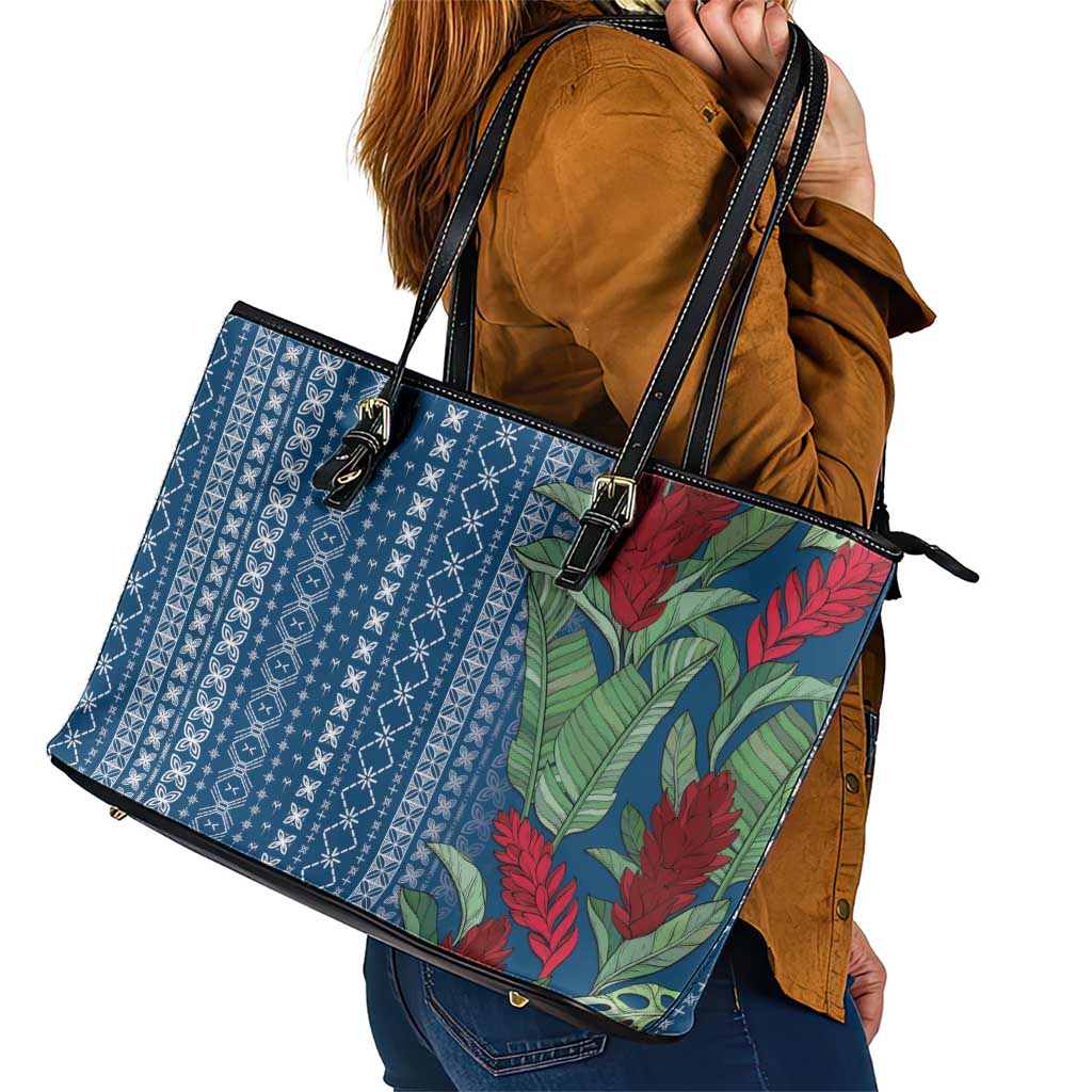 Women's Day Samoa Malu Tattoo Inspired Mix Teuila Leather Tote Bag Royal Blue LT7 - Polynesian Pride
