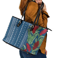 Women's Day Samoa Malu Tattoo Inspired Mix Teuila Leather Tote Bag Royal Blue LT7 - Polynesian Pride
