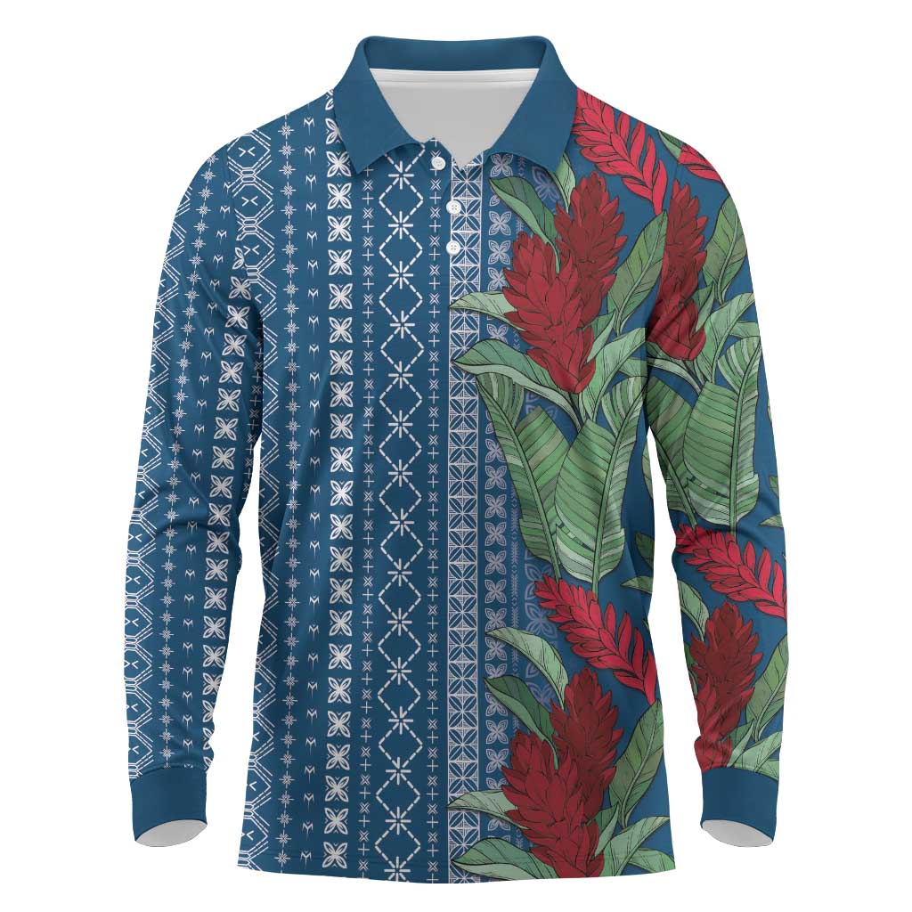 Women's Day Samoa Malu Tattoo Inspired Mix Teuila Long Sleeve Polo Shirt Royal Blue LT7 Royal Blue - Polynesian Pride