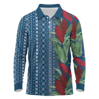Women's Day Samoa Malu Tattoo Inspired Mix Teuila Long Sleeve Polo Shirt Royal Blue LT7 Royal Blue - Polynesian Pride